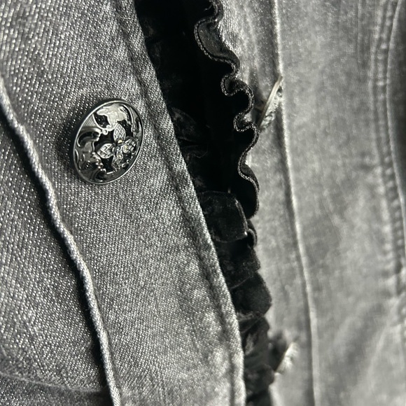 Denver Hayes Dark Gray Lace Velvet Jean Jacket Blazer Medium - Picture 3 of 14